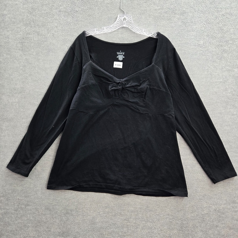 Torrid Women Top 2 Black Shirt Front Knot Long Sleeve V Neck